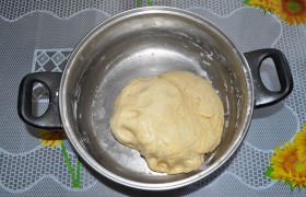 Растопленное масло (но не горячее!) смешиваем со сметаной, водой и солью, засыпаем просеянную муку и замешиваем достаточно мягкое тесто, которое мнем далее руками, добавляя понемногу муки, пока оно перестанет липнуть. И на полчаса оставляем для дозревания.