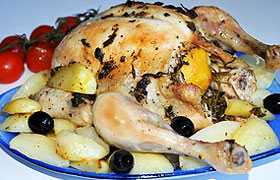 Курица, запеченная с лимоном и картофелем