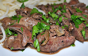 Жареная куриная печень с луком