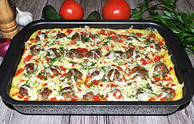 Фрикадельки, запеченные с картофельным пюре
