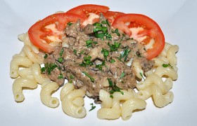 Бефстроганов из куриной печени по-французски