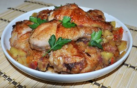 Жареная курица с киви