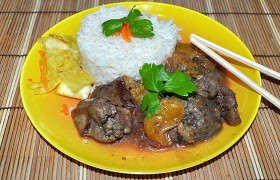 Куриная печень с мандаринами