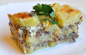 Запеканка из картофеля с куриными потрошками