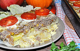 Мясная запеканка с картофелем и кукурузой